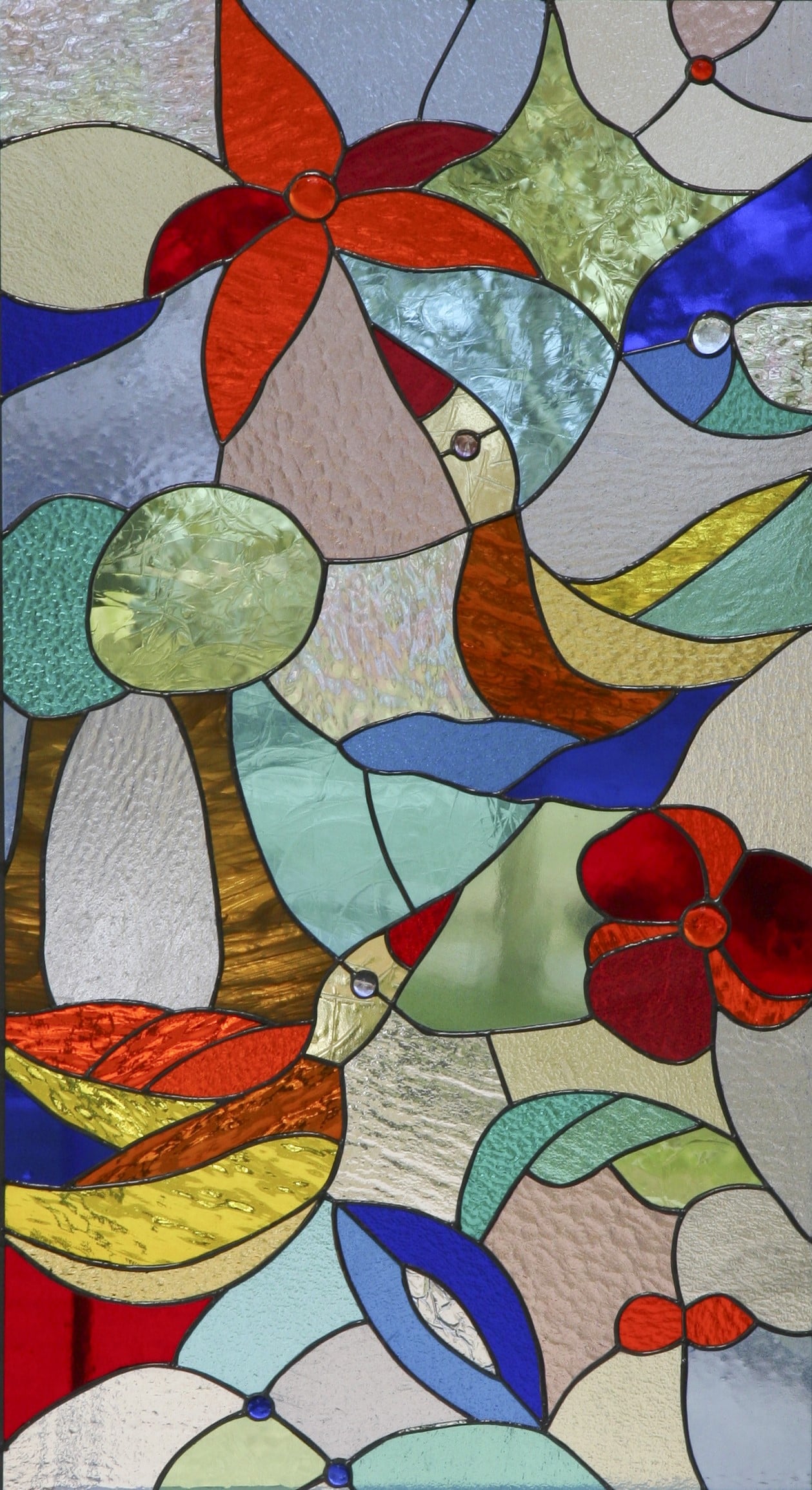 "Vibes of Spring". 
Stained glass, 125x65 cm. 
Solgt.